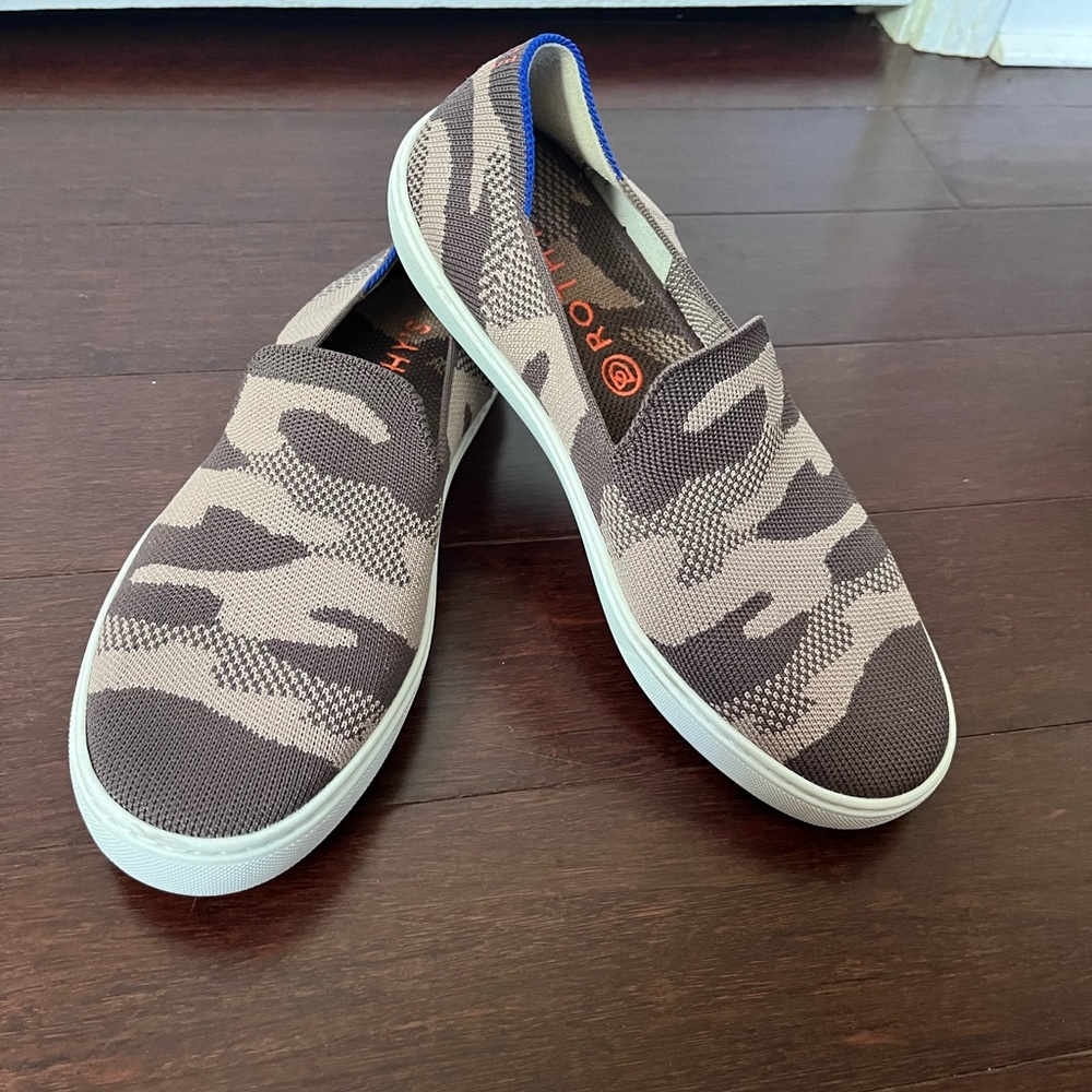 Rothy's Camo Knit Slip-On Flats in Taupe and Brown